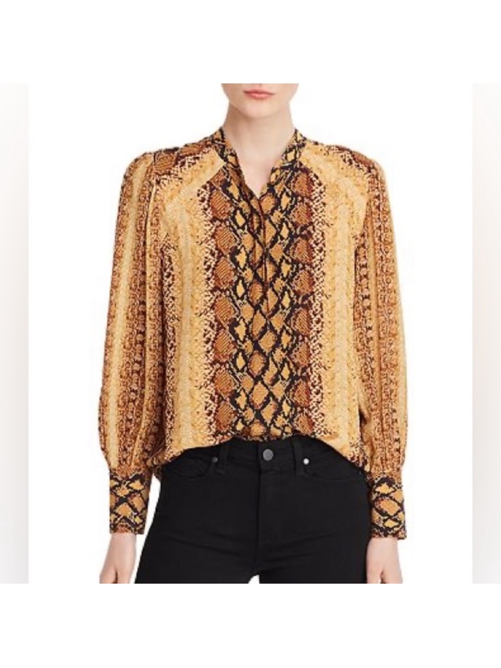 Joie Snake-Print Button-Down Blouse in Brown and Gold